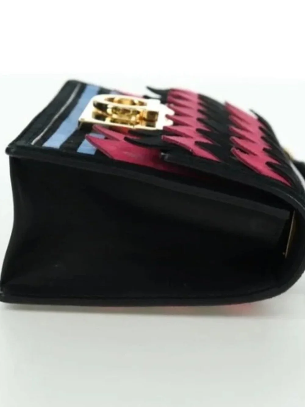 Salvatore Ferragamo Gancini Shoulder Bag Suede Black Pink gold Auth ARZ419M